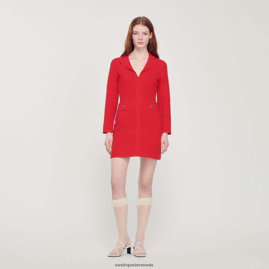 rochie scurtă cu efect de tweed femei roșu Sandro Paris îmbrăcăminte X8Z4NH436
