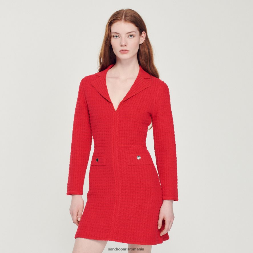 rochie scurtă cu efect de tweed femei roșu Sandro Paris îmbrăcăminte X8Z4NH436