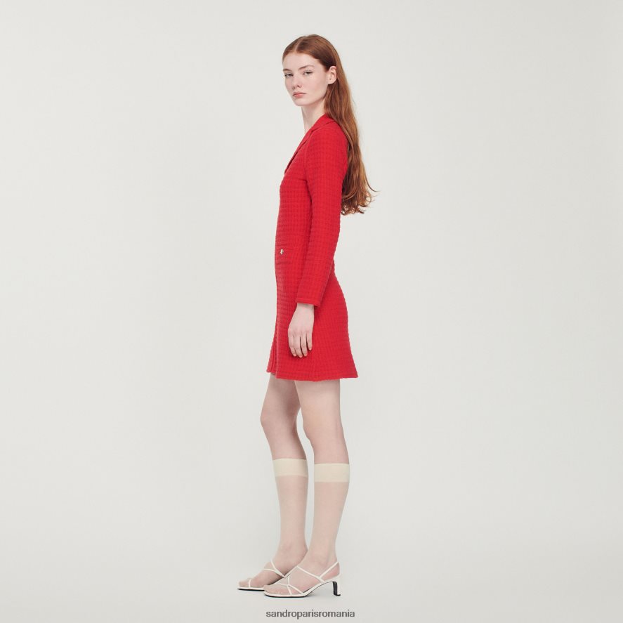 rochie scurtă cu efect de tweed femei roșu Sandro Paris îmbrăcăminte X8Z4NH436