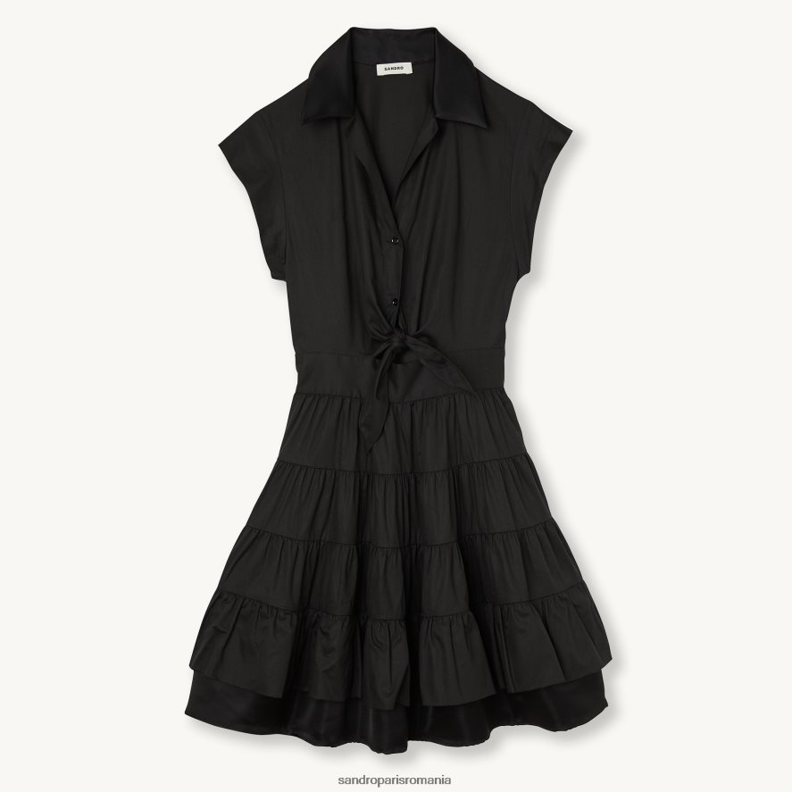 rochie scurtă cu volane femei negru Sandro Paris îmbrăcăminte X8Z4NH212