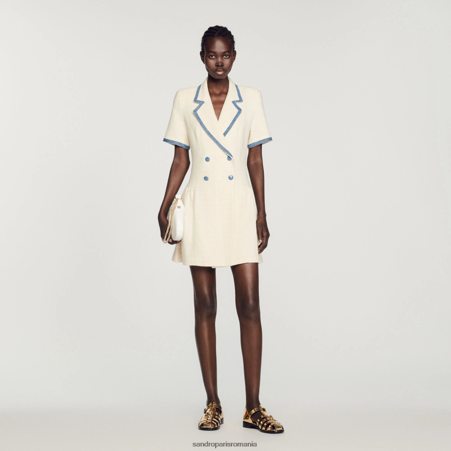 rochie scurtă din tweed femei ecru Sandro Paris îmbrăcăminte X8Z4NH110