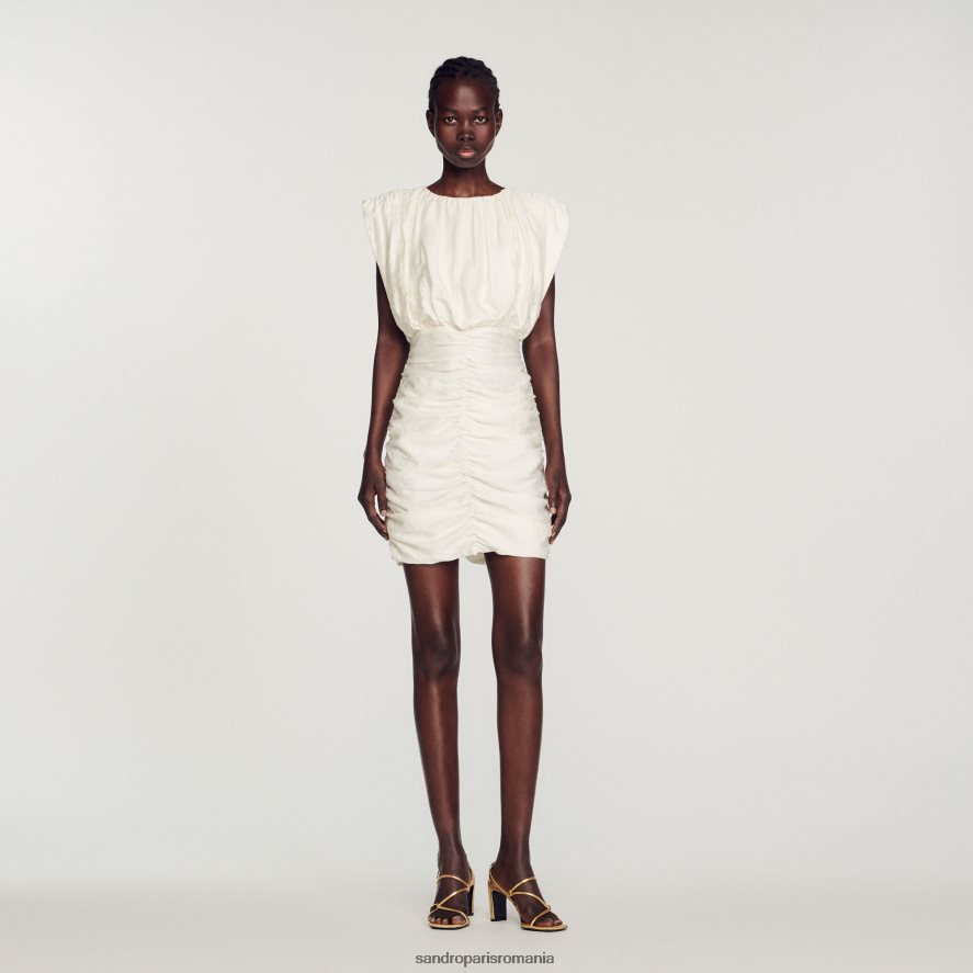 rochie scurtă drapată femei ecru Sandro Paris îmbrăcăminte X8Z4NH224