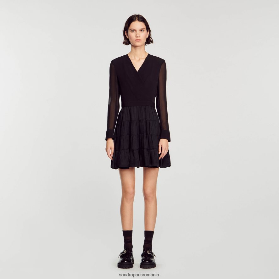 rochie scurtă fluidă din dublă țesătură femei negru Sandro Paris îmbrăcăminte X8Z4NH136