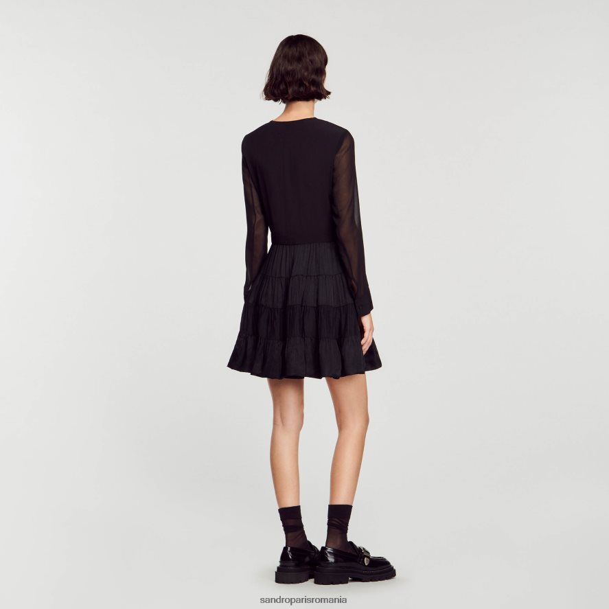 rochie scurtă fluidă din dublă țesătură femei negru Sandro Paris îmbrăcăminte X8Z4NH136