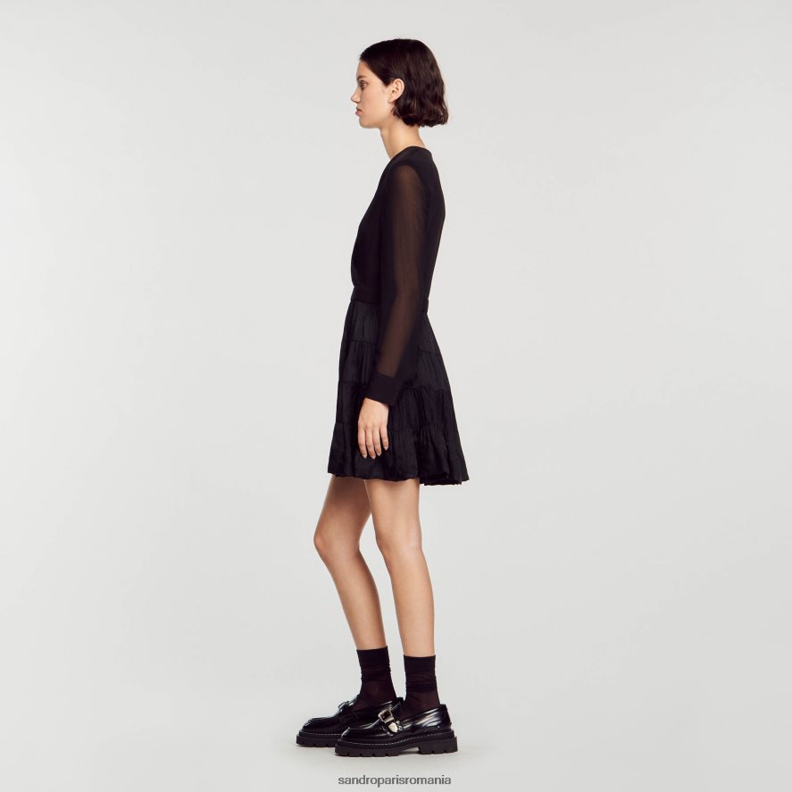 rochie scurtă fluidă din dublă țesătură femei negru Sandro Paris îmbrăcăminte X8Z4NH136