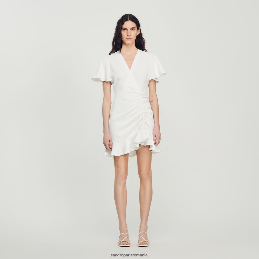 rochie scurtă încrucișată femei ecru Sandro Paris îmbrăcăminte X8Z4NH397
