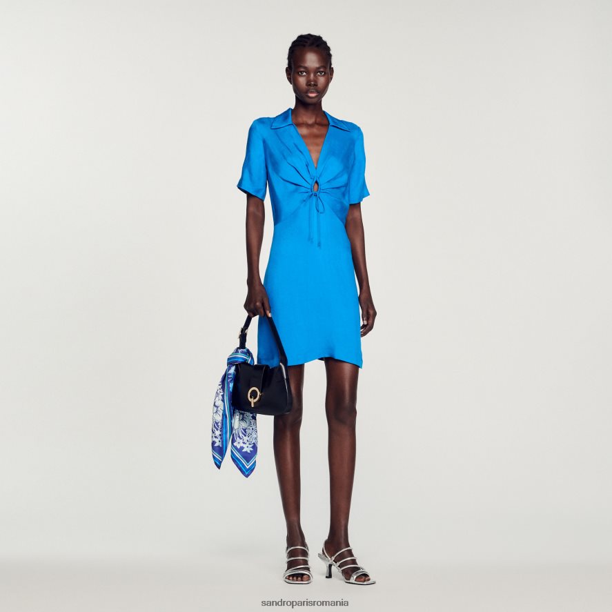rochie scurta cu cravate femei albastru Sandro Paris îmbrăcăminte X8Z4NH328