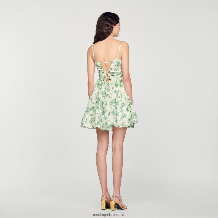 rochie scurta cu imprimeu palmier femei ecru - verde Sandro Paris îmbrăcăminte X8Z4NH208