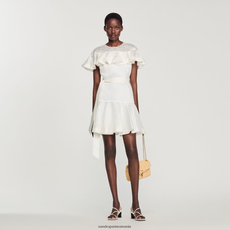 rochie scurta cu volane femei alb Sandro Paris îmbrăcăminte X8Z4NH409