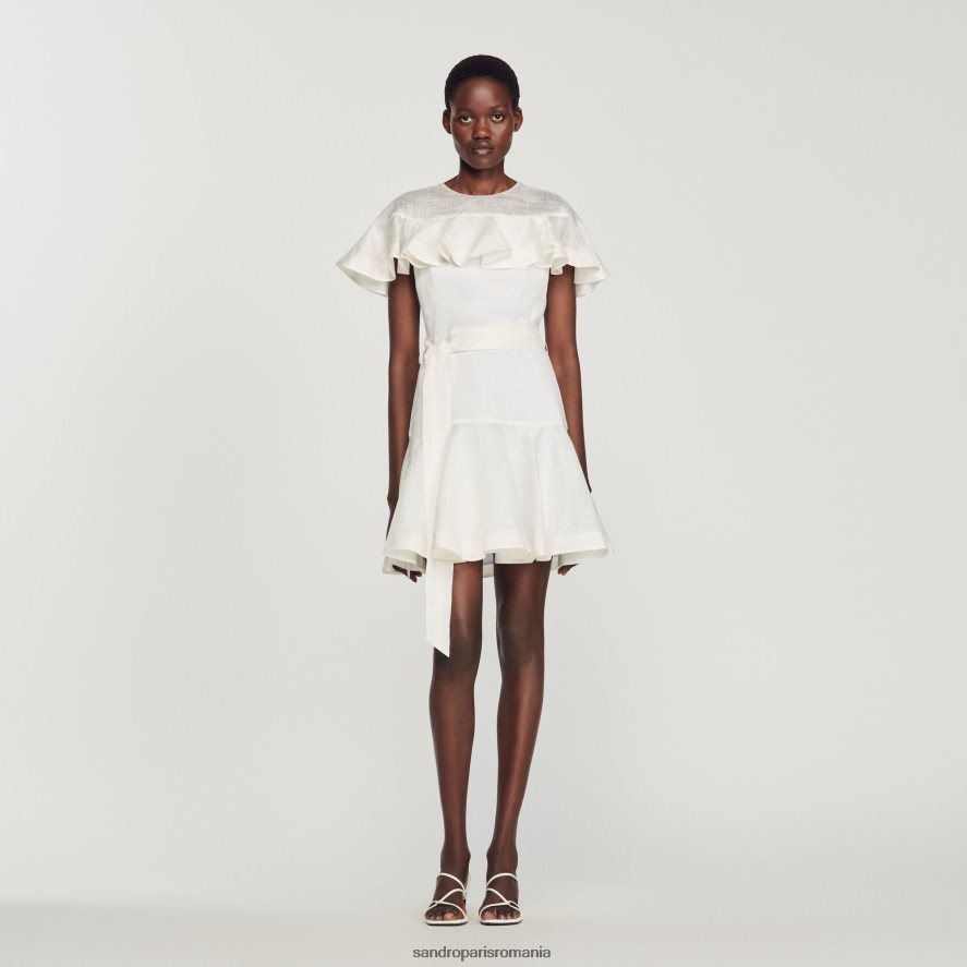 rochie scurta cu volane femei alb Sandro Paris îmbrăcăminte X8Z4NH409