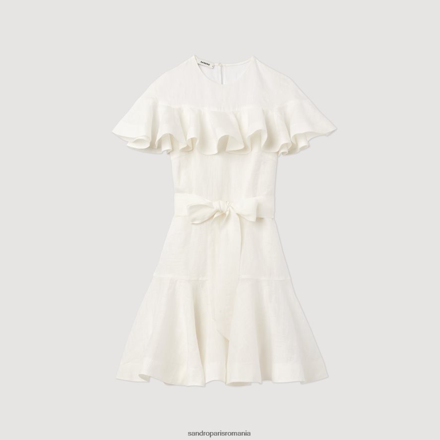 rochie scurta cu volane femei alb Sandro Paris îmbrăcăminte X8Z4NH409