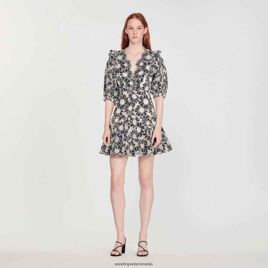 rochie scurta din material brodat femei negru Sandro Paris îmbrăcăminte X8Z4NH251