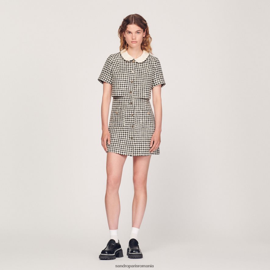 rochie trompe l'aeil din tweed femei alb negru Sandro Paris îmbrăcăminte X8Z4NH170