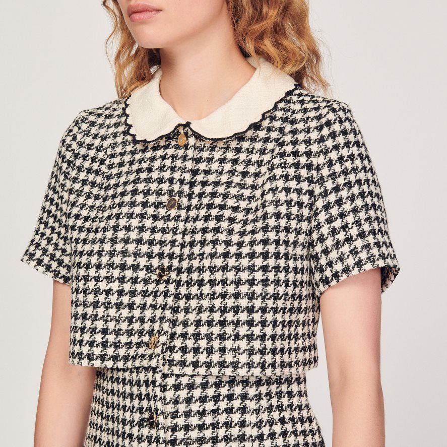 rochie trompe l'aeil din tweed femei alb negru Sandro Paris îmbrăcăminte X8Z4NH170