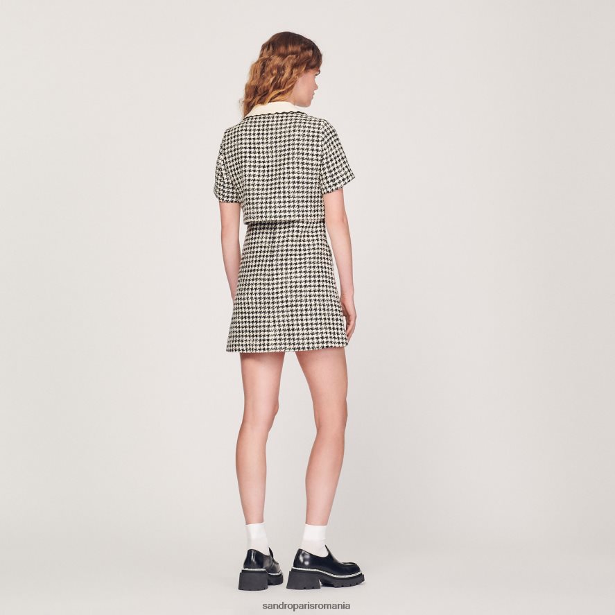 rochie trompe l'aeil din tweed femei alb negru Sandro Paris îmbrăcăminte X8Z4NH170