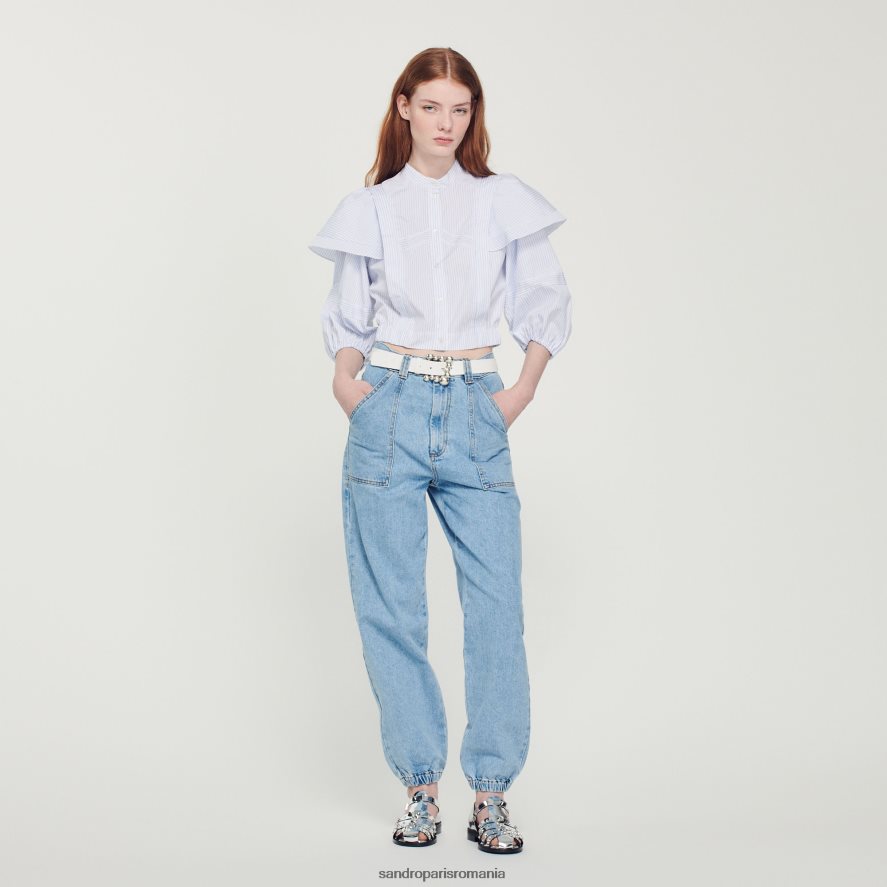 cămașă cu dungi tăiate femei alb/albastru Sandro Paris îmbrăcăminte X8Z4NH84