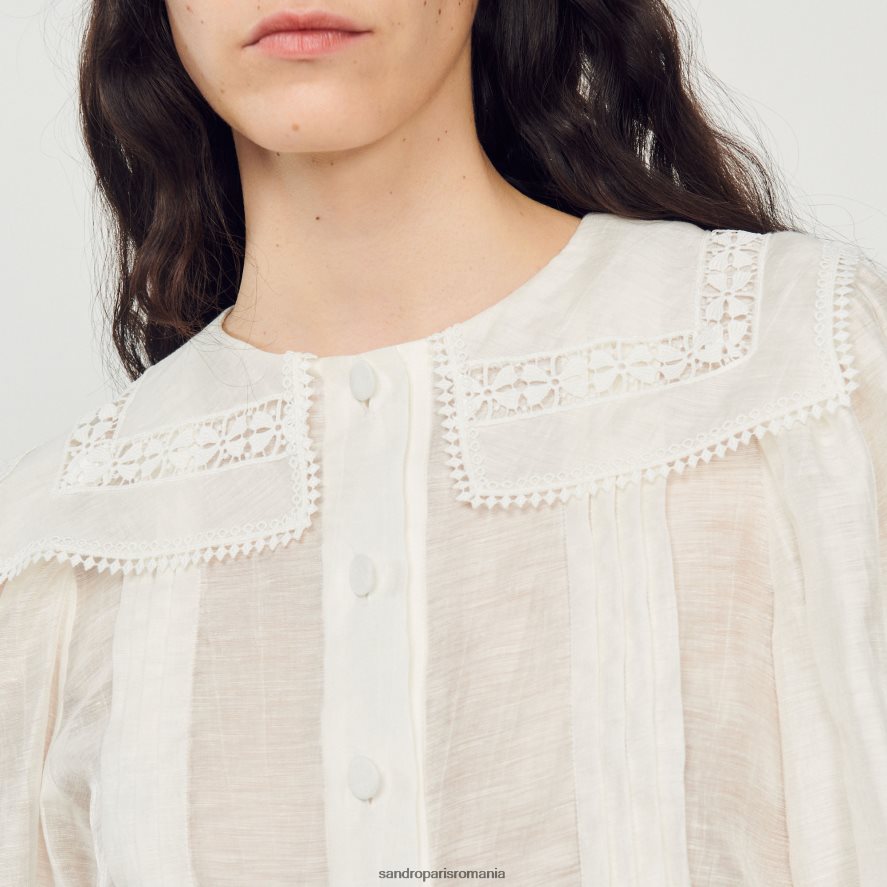 cămașă cu guler din dantelă femei alb Sandro Paris îmbrăcăminte X8Z4NH116