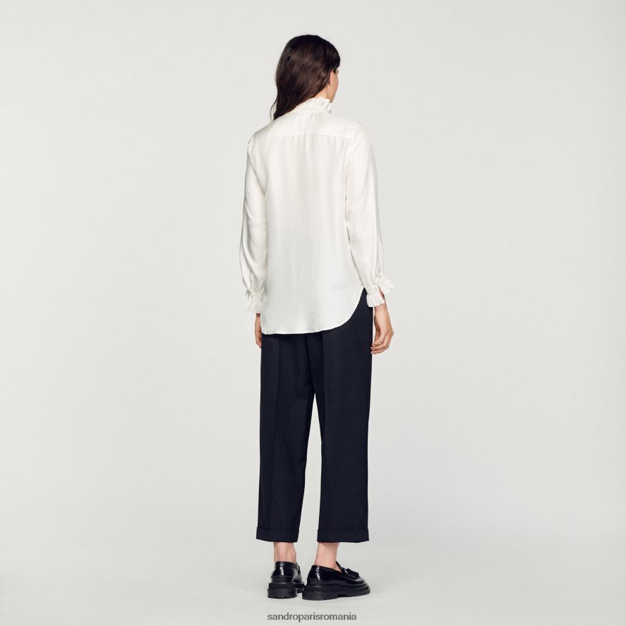 cămașă de mătase cu guler adunat femei ecru Sandro Paris îmbrăcăminte X8Z4NH101