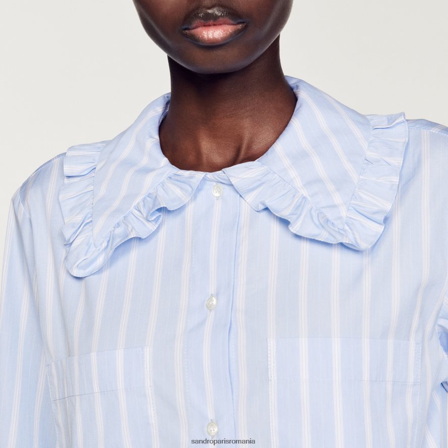 cămașă decupată cu guler mare femei alb/albastru Sandro Paris îmbrăcăminte X8Z4NH315