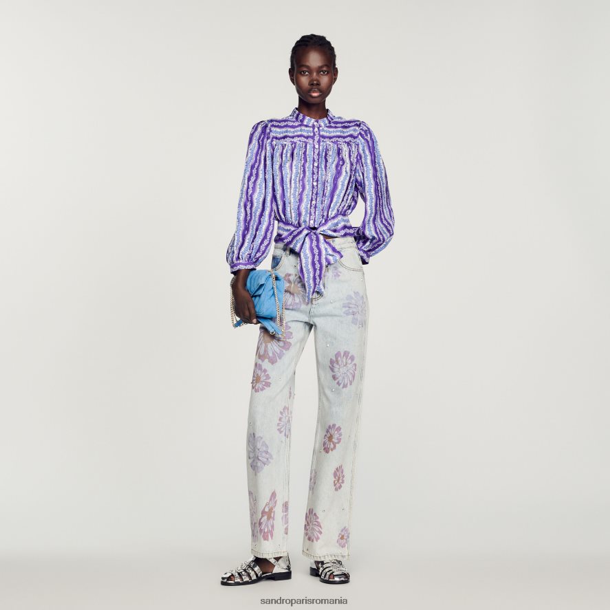 cămașă decupată din mătase cu imprimeu floral femei violet/albastru Sandro Paris îmbrăcăminte X8Z4NH431