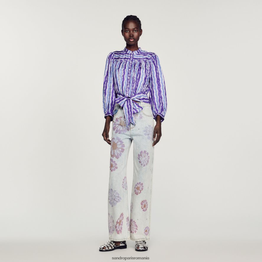 cămașă decupată din mătase cu imprimeu floral femei violet/albastru Sandro Paris îmbrăcăminte X8Z4NH431