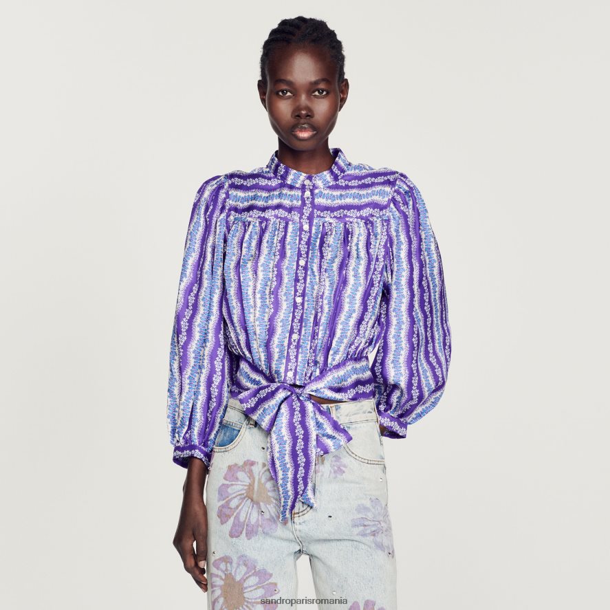 cămașă decupată din mătase cu imprimeu floral femei violet/albastru Sandro Paris îmbrăcăminte X8Z4NH431