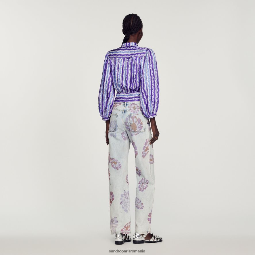 cămașă decupată din mătase cu imprimeu floral femei violet/albastru Sandro Paris îmbrăcăminte X8Z4NH431