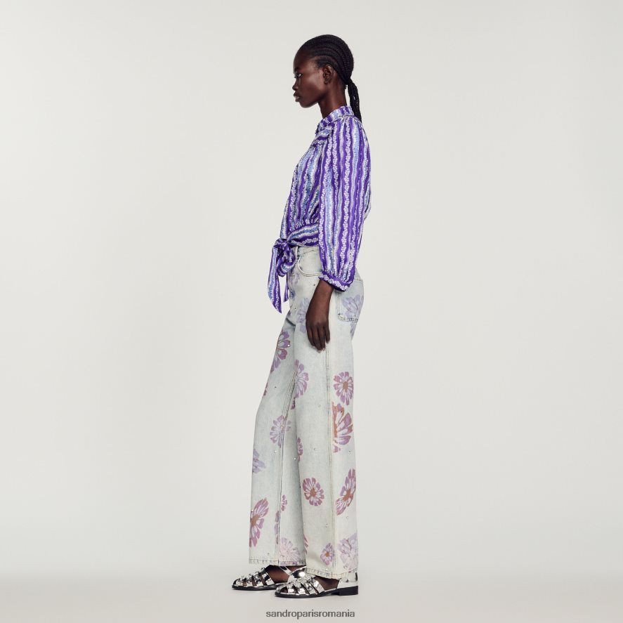 cămașă decupată din mătase cu imprimeu floral femei violet/albastru Sandro Paris îmbrăcăminte X8Z4NH431