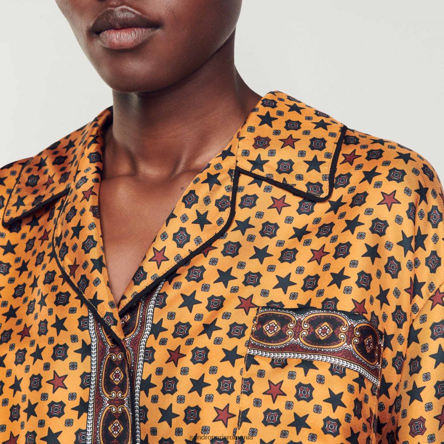 cămașă decupată imprimată femei cupru/negru Sandro Paris îmbrăcăminte X8Z4NH72