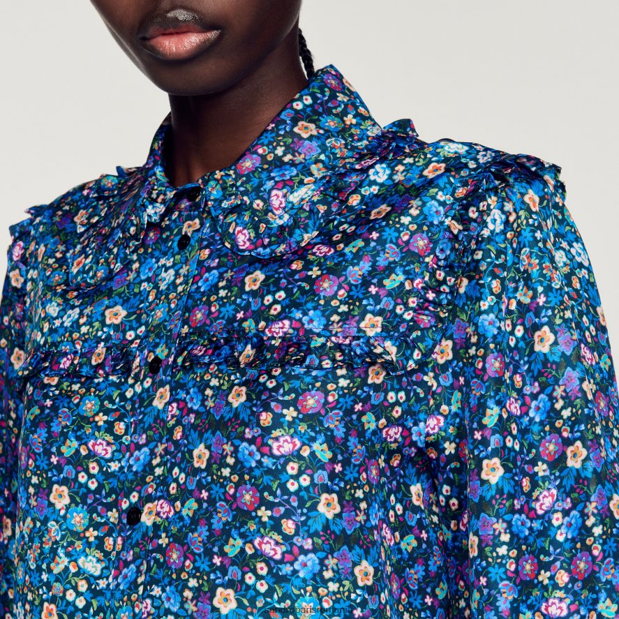 cămașă din mătase florală femei albastru/violet Sandro Paris îmbrăcăminte X8Z4NH291
