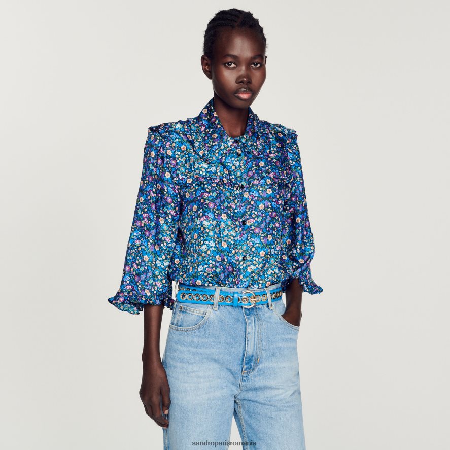 cămașă din mătase florală femei albastru/violet Sandro Paris îmbrăcăminte X8Z4NH291