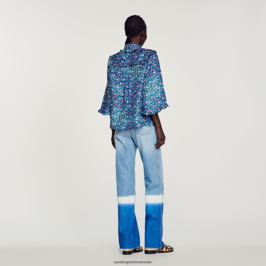 cămașă din mătase florală femei albastru/violet Sandro Paris îmbrăcăminte X8Z4NH291