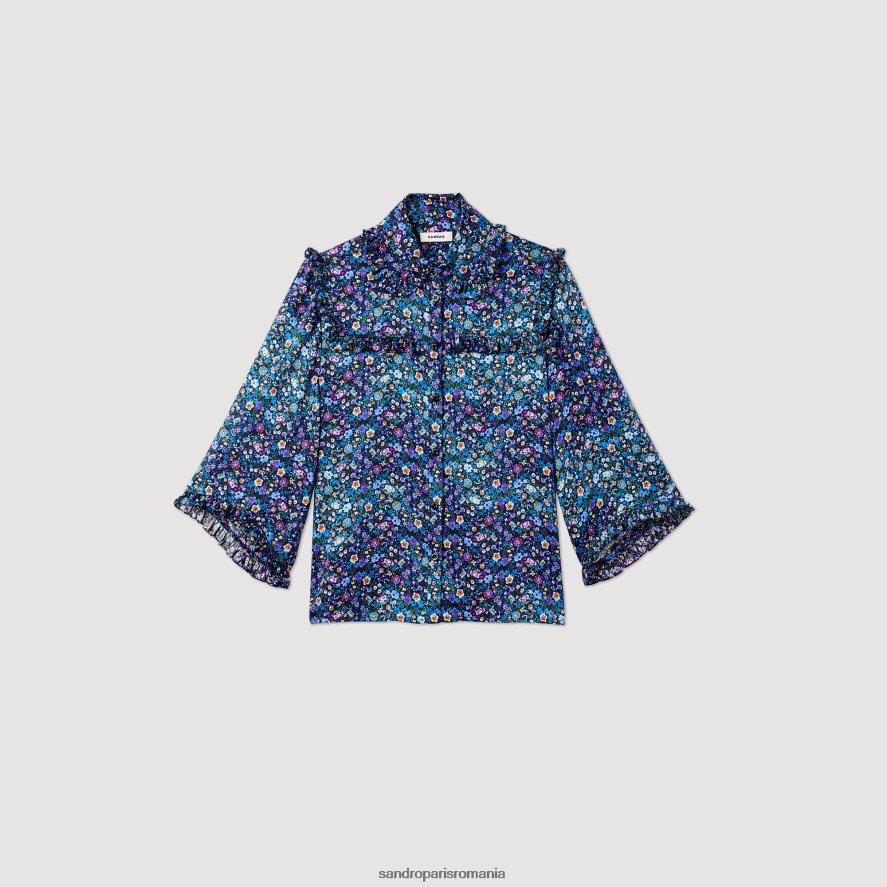 cămașă din mătase florală femei albastru/violet Sandro Paris îmbrăcăminte X8Z4NH291