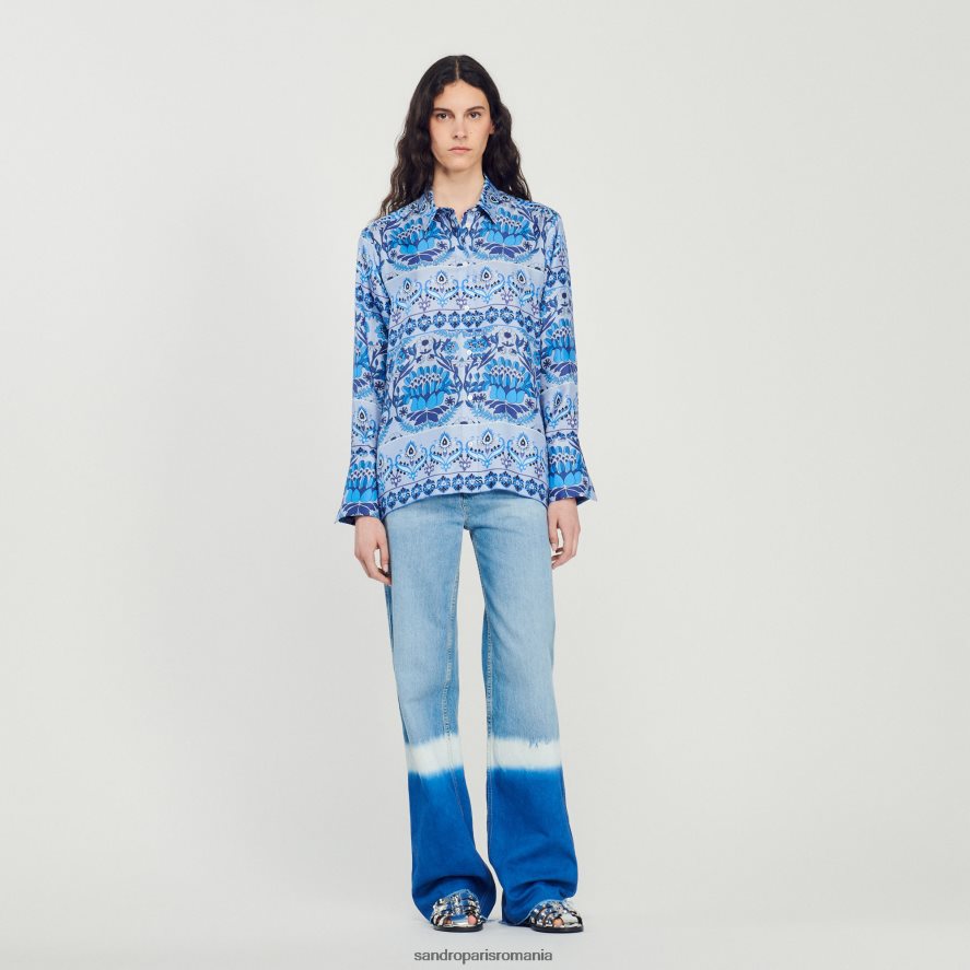 cămașă din mătase imprimată femei albastru Sandro Paris îmbrăcăminte X8Z4NH172