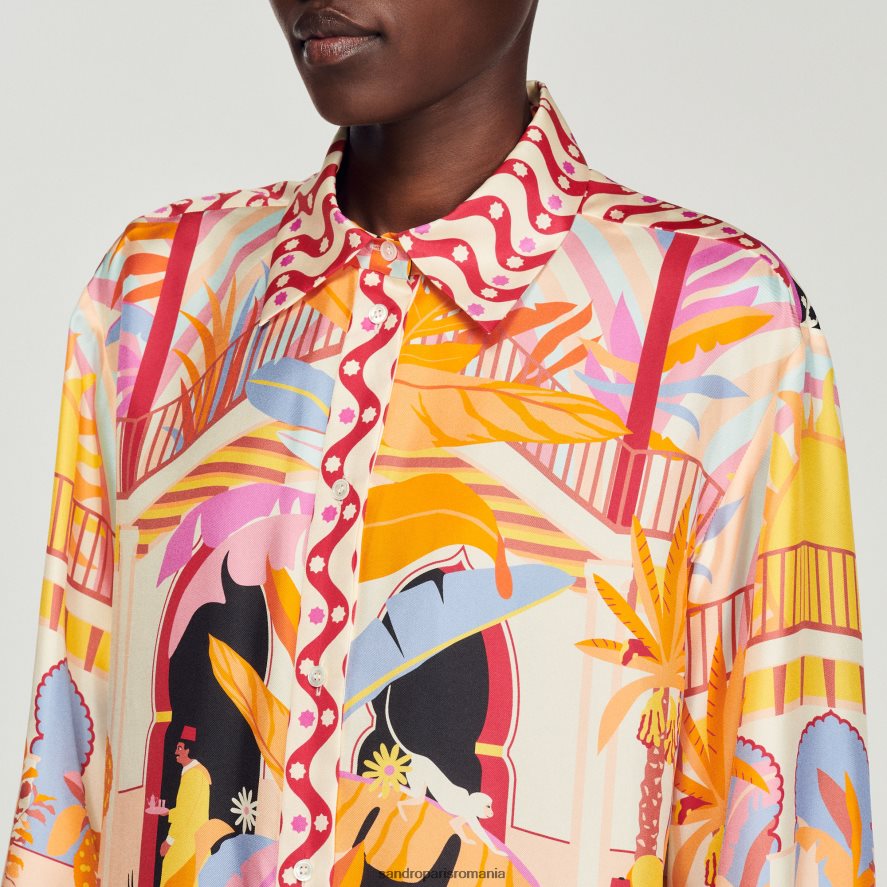 cămașă din mătase imprimată femei portocaliu/roz Sandro Paris îmbrăcăminte X8Z4NH188