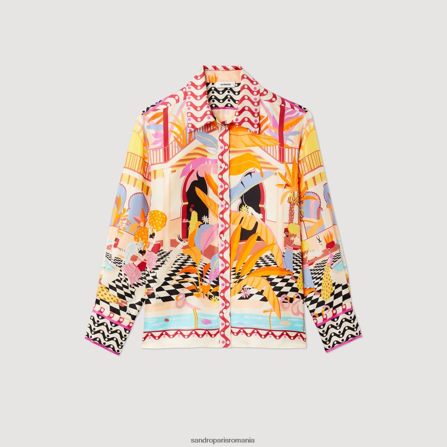 cămașă din mătase imprimată femei portocaliu/roz Sandro Paris îmbrăcăminte X8Z4NH188