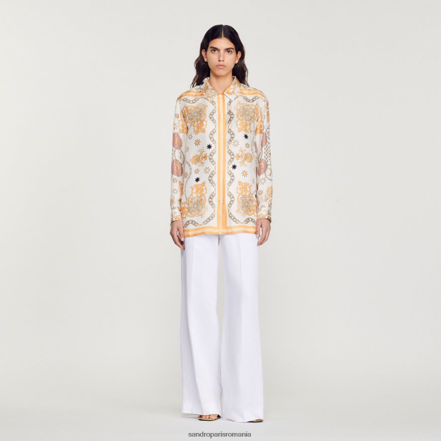 cămașă din mătase imprimeu eșarfă femei ecru Sandro Paris îmbrăcăminte X8Z4NH308