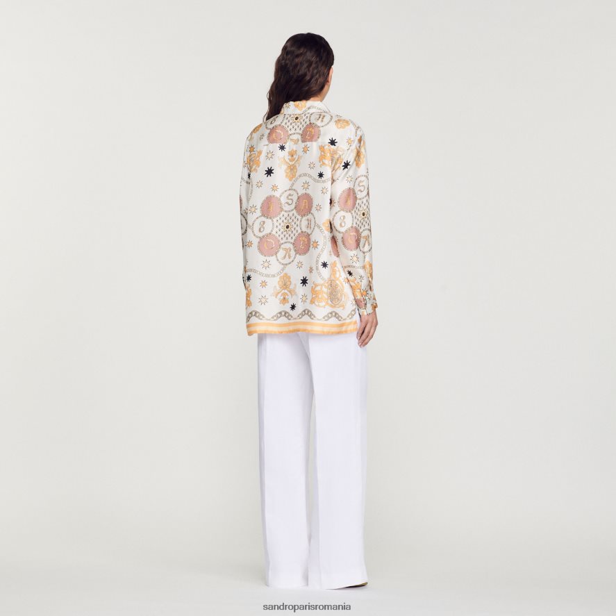 cămașă din mătase imprimeu eșarfă femei ecru Sandro Paris îmbrăcăminte X8Z4NH308