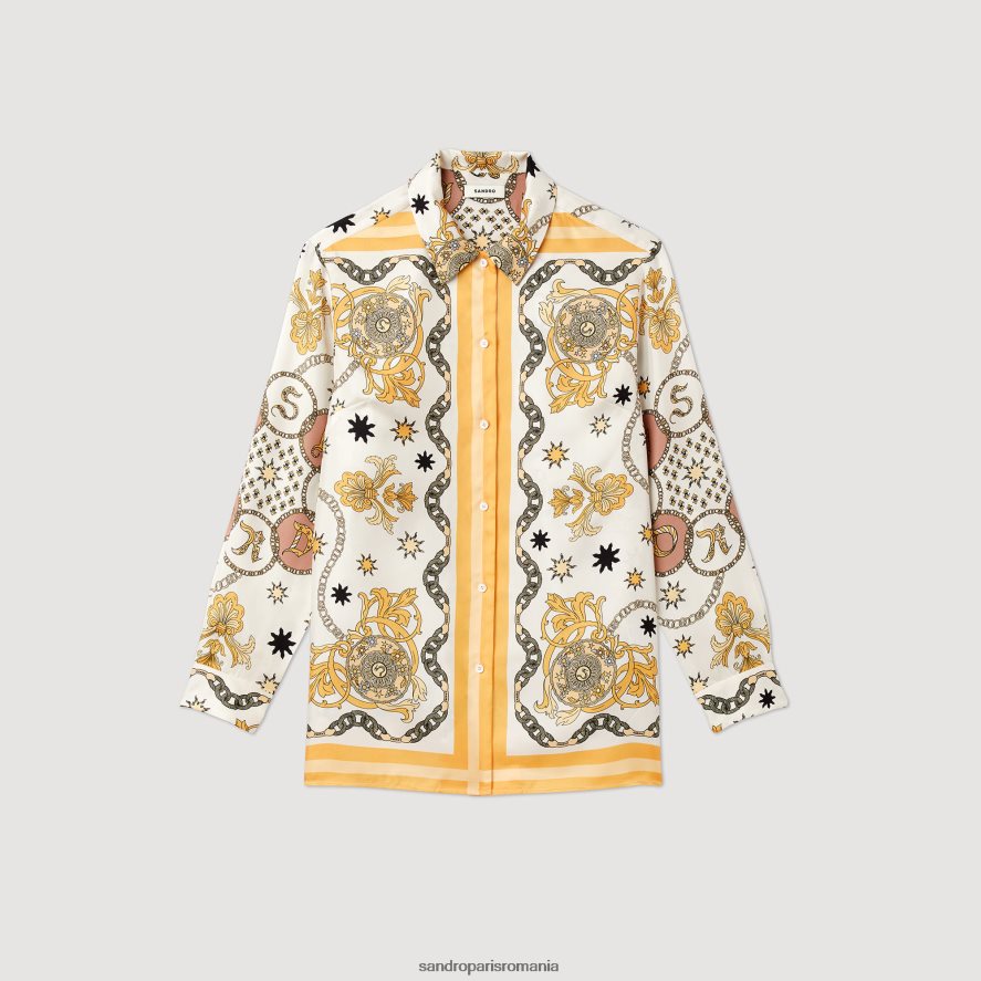 cămașă din mătase imprimeu eșarfă femei ecru Sandro Paris îmbrăcăminte X8Z4NH308