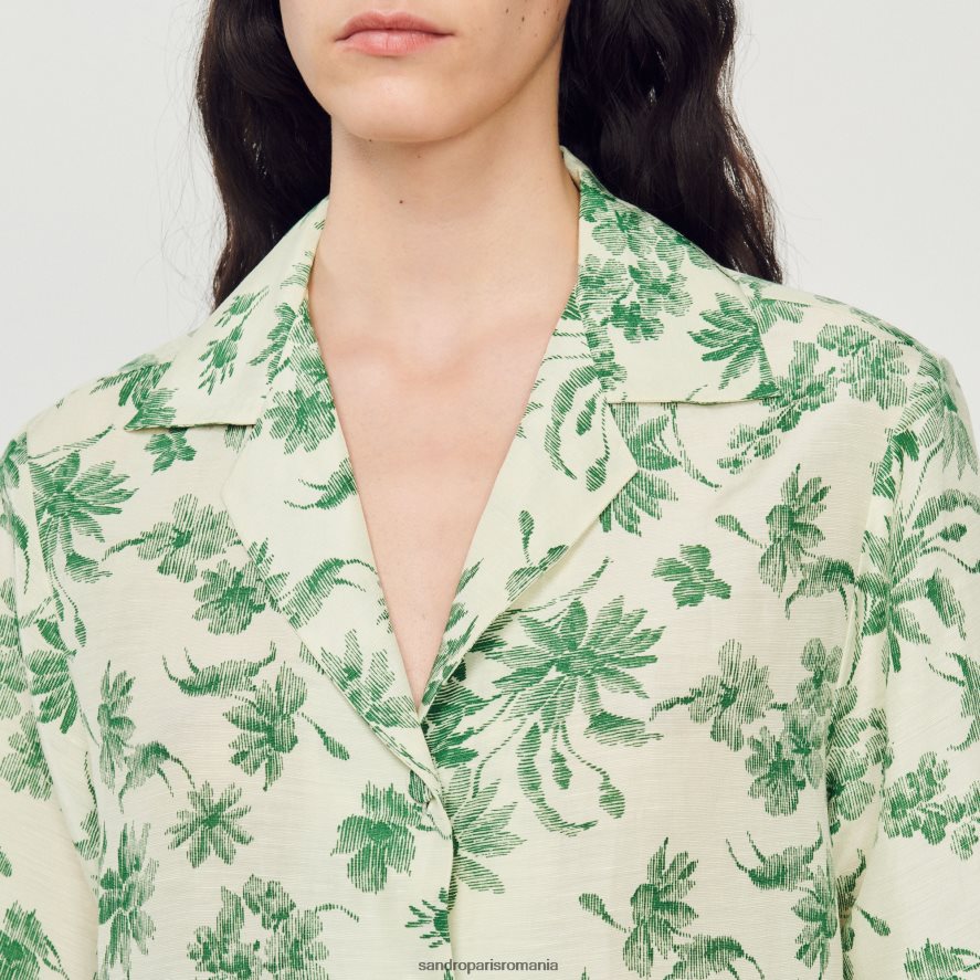 cămașă lejeră imprimată femei ecru - verde Sandro Paris îmbrăcăminte X8Z4NH303