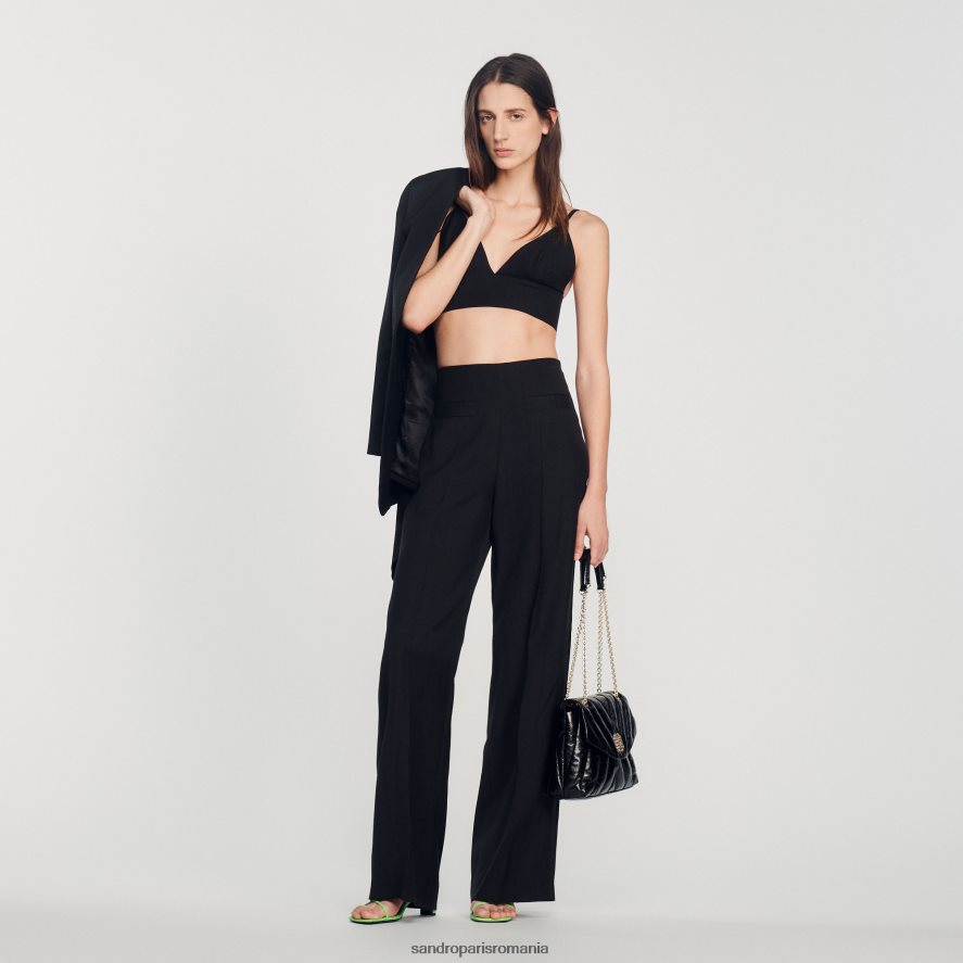 crop top femei negru Sandro Paris îmbrăcăminte X8Z4NH223