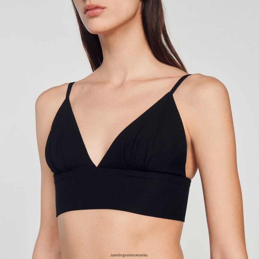 crop top femei negru Sandro Paris îmbrăcăminte X8Z4NH223