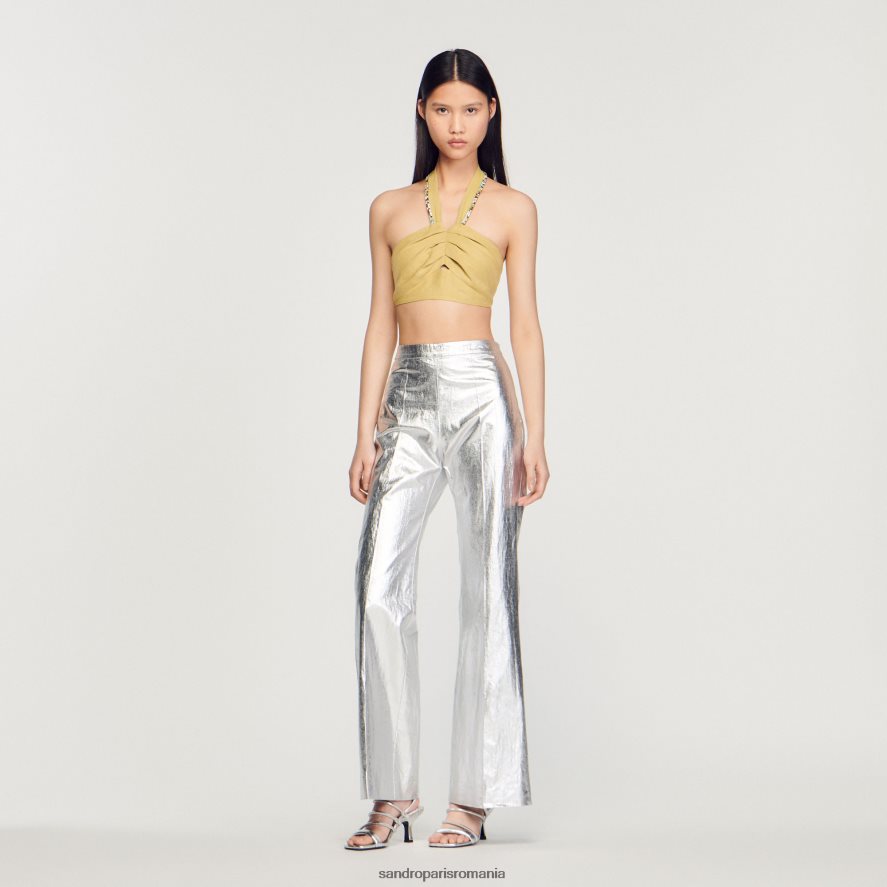crop top impodobit cu strasuri femei verde lime Sandro Paris îmbrăcăminte X8Z4NH367