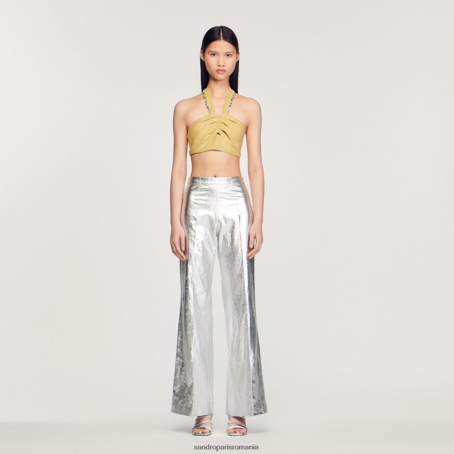 crop top impodobit cu strasuri femei verde lime Sandro Paris îmbrăcăminte X8Z4NH367