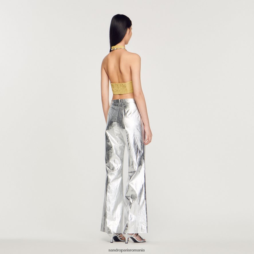 crop top impodobit cu strasuri femei verde lime Sandro Paris îmbrăcăminte X8Z4NH367