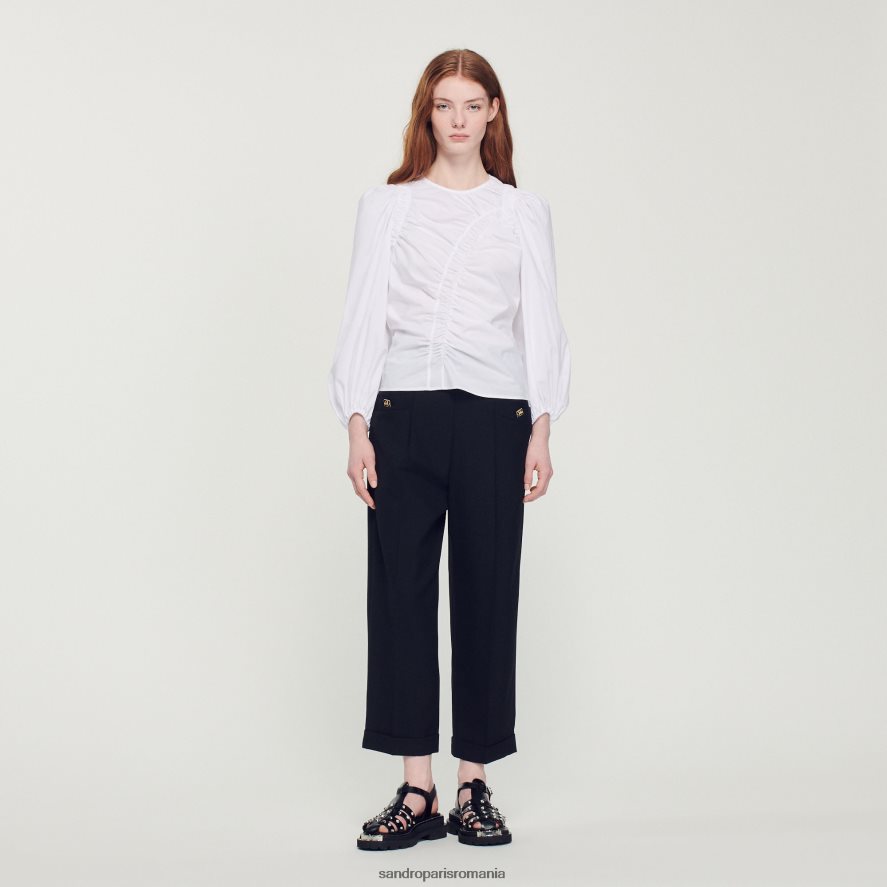 top din poplin adunat femei alb Sandro Paris îmbrăcăminte X8Z4NH410