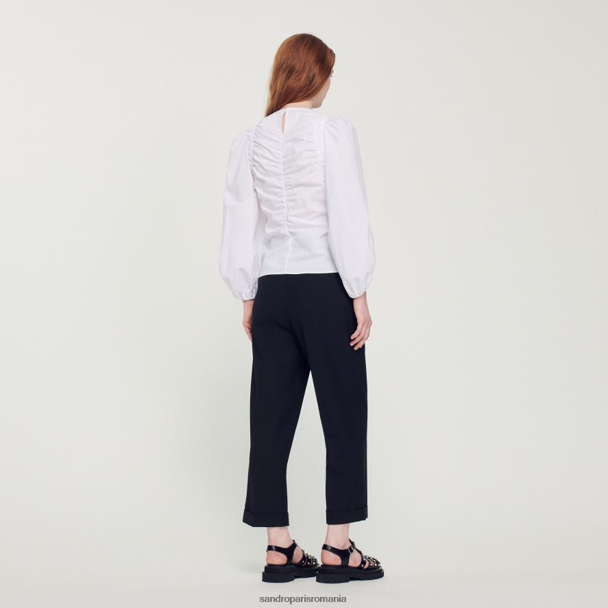 top din poplin adunat femei alb Sandro Paris îmbrăcăminte X8Z4NH410