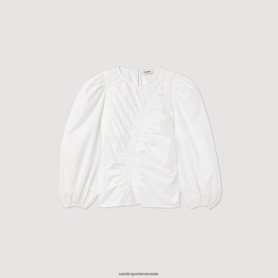 top din poplin adunat femei alb Sandro Paris îmbrăcăminte X8Z4NH410