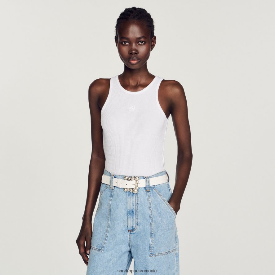 maiou cu logo-ul dublu femei alb Sandro Paris îmbrăcăminte X8Z4NH222