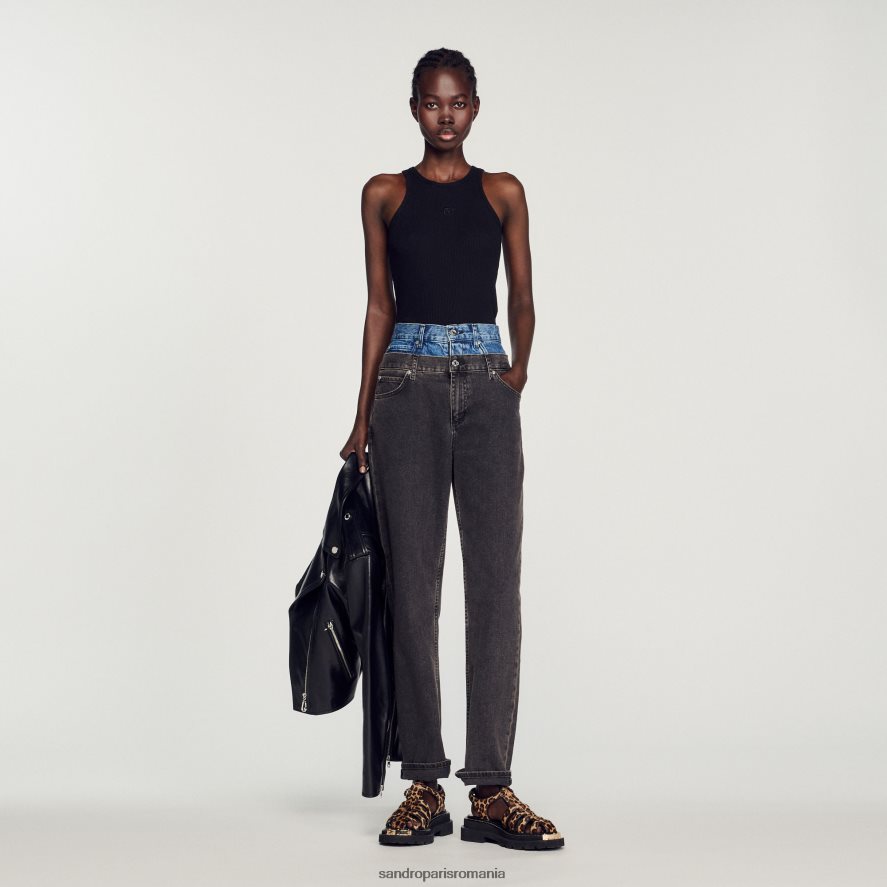 maiou cu logo-ul dublu femei negru Sandro Paris îmbrăcăminte X8Z4NH256